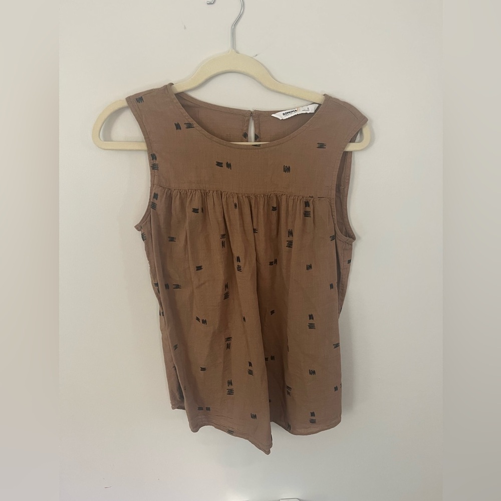 Cottagecore Brown Sleeveless Printed Cotton Top